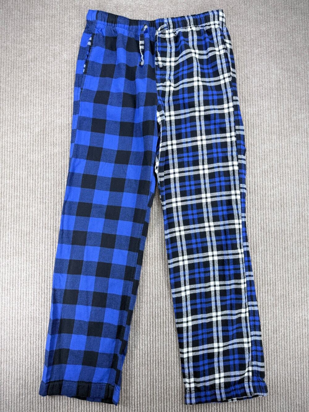 Gap Blue Plaid Mix Split Leg Flannel Pajama Pants S Buffalo Check Mixed Pattern